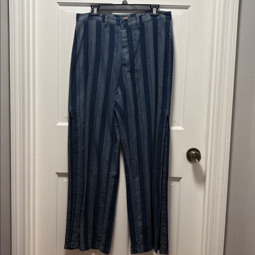 Free People Blue Checkered Denim Pants